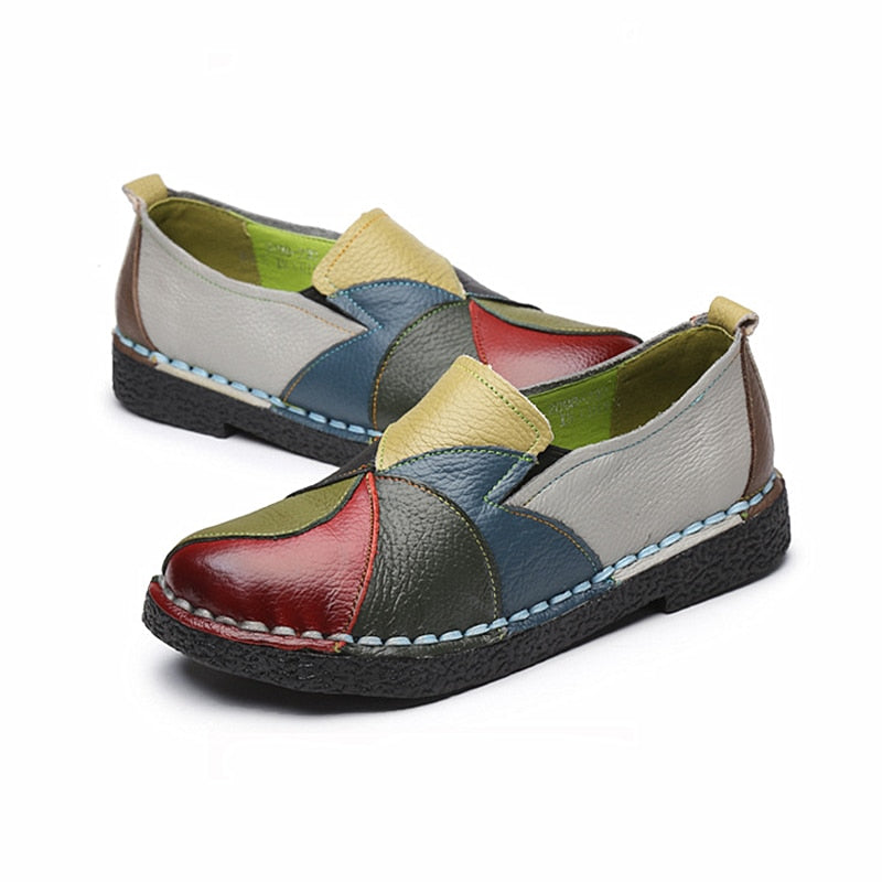 Mixed Colors Women Leather Casual Shoes