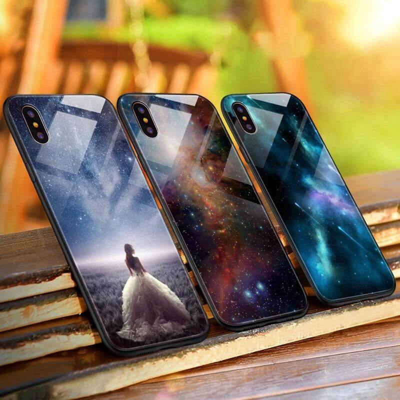 Luxury Space Silicone Glass Anti Slip Iphone Cases