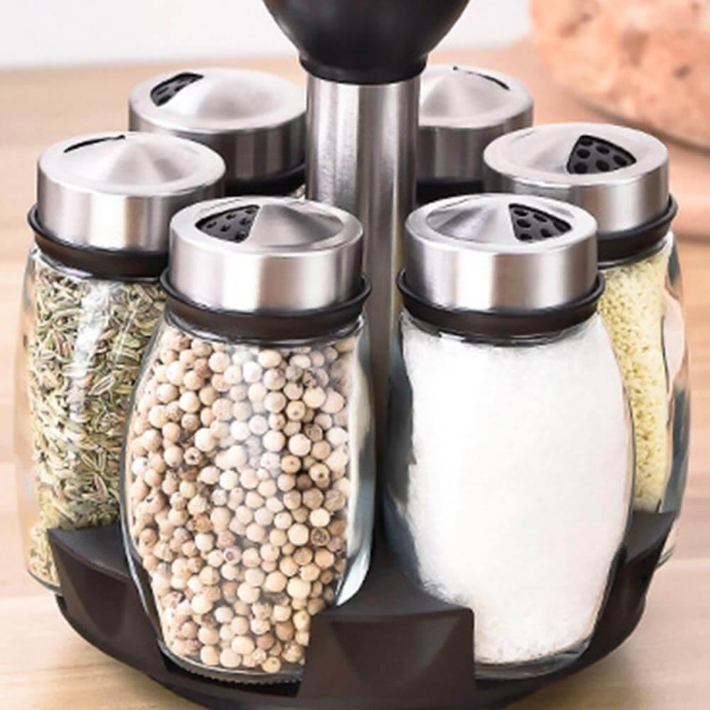 Smart Rotating Stainless Steel Glass Seasoning Set