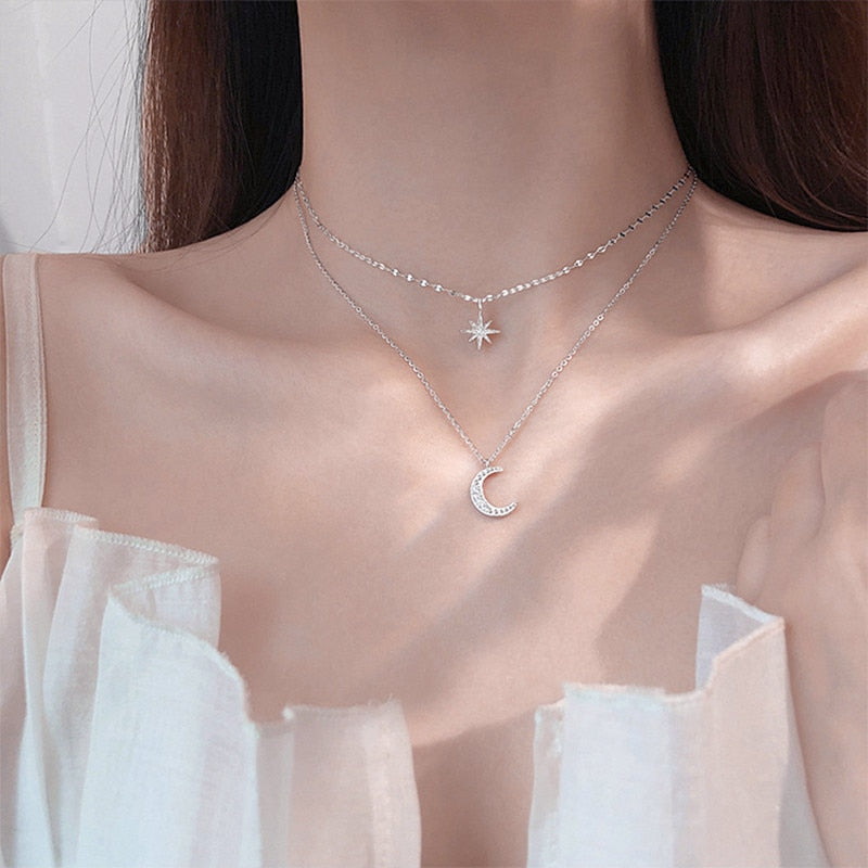 Dreamy Wings Silver Double Layer Necklace