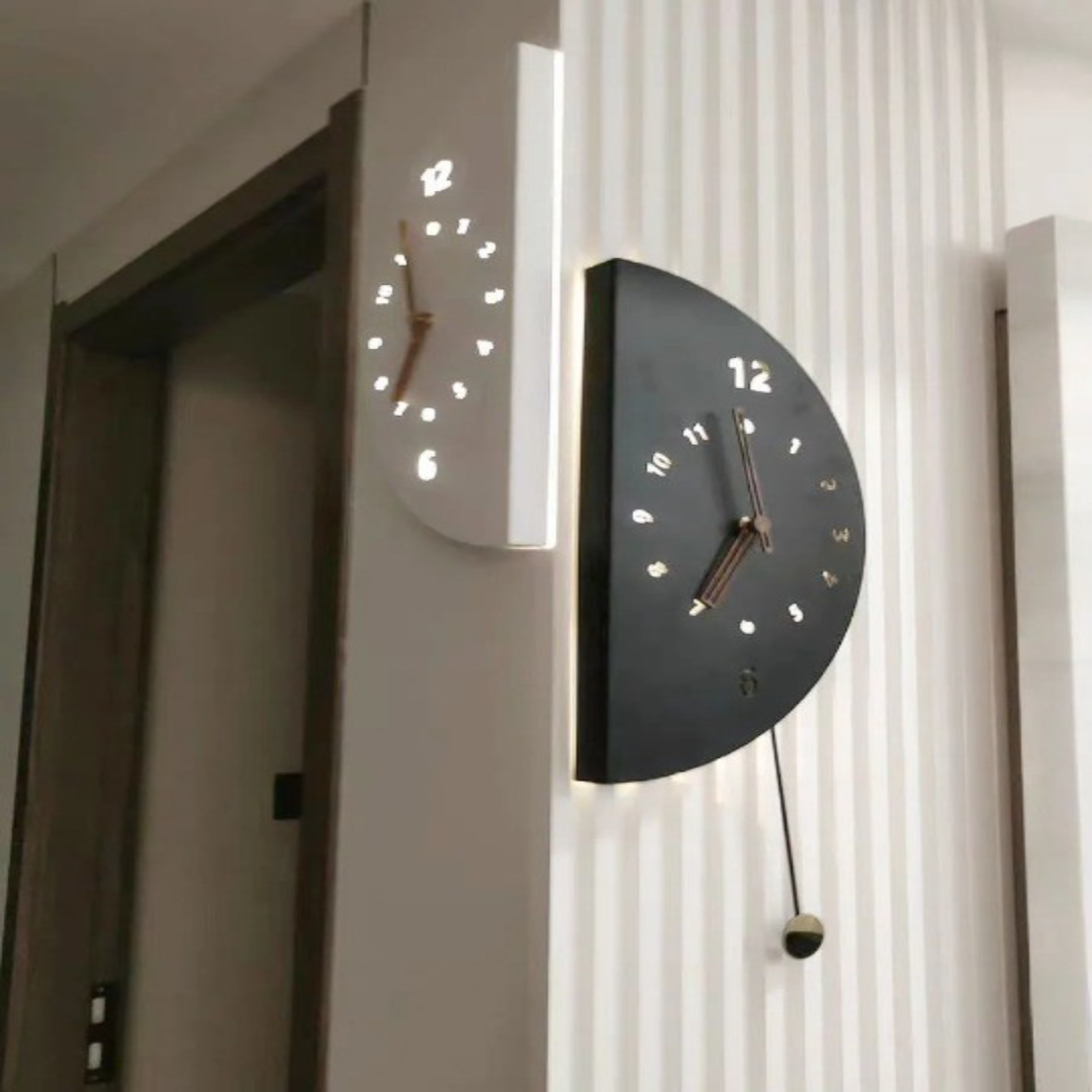 Geometric Half-Moon Dual Wall Clock