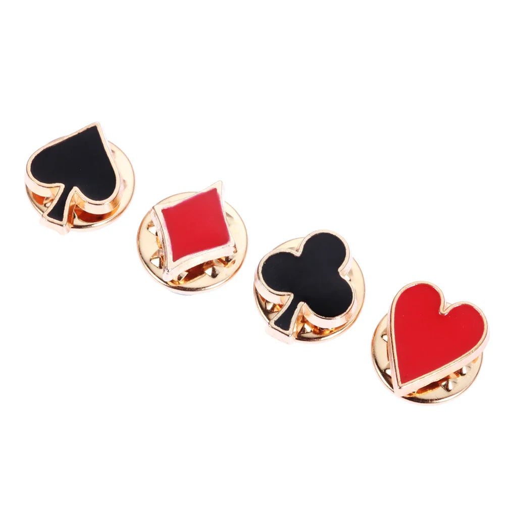 Zinc Alloy Poker Card Collar Clips Brooch Set