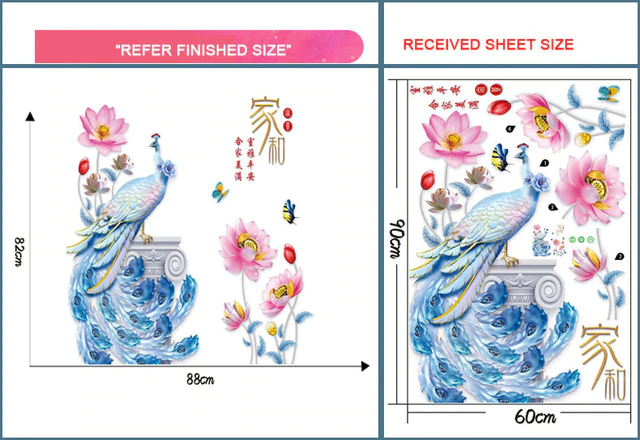 3D Peacock Flower Style Wall Sticker