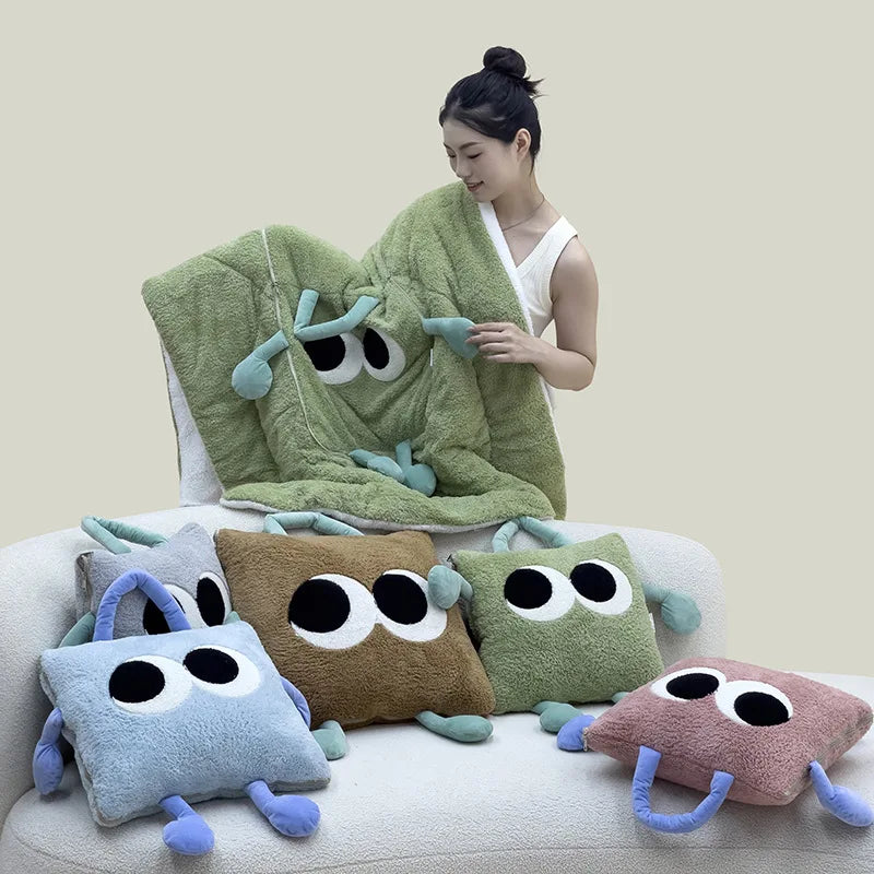 Cute Monster Portable Soft Throw Pillow Blanket