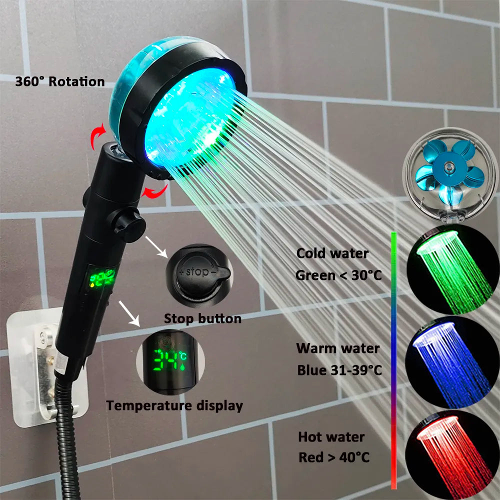 Multi-Color Temperature Display Shower Head