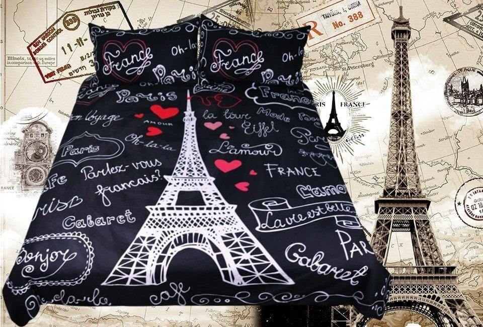 France Paris Tower Black Comfortable Duvet Cover Bedding Set