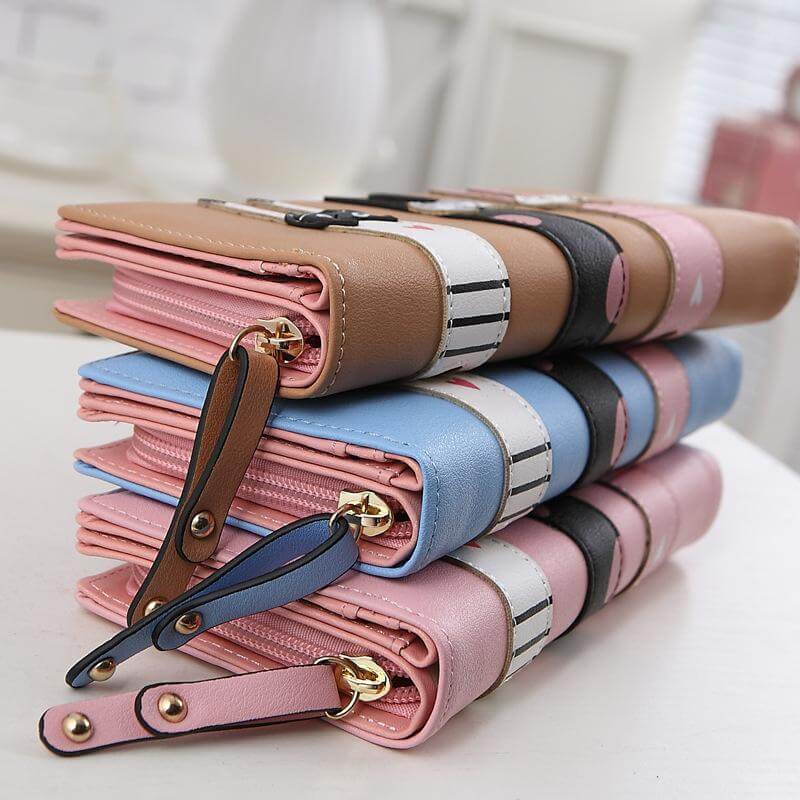 Modern Cat Stitching Zipper Wallet