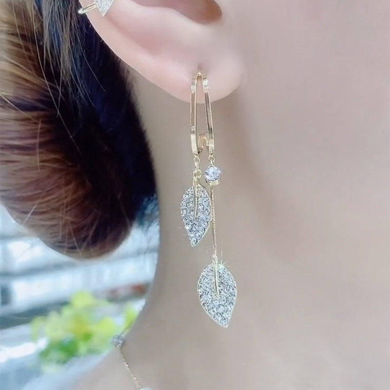 Nature Elegance Crystal Long Tassel Earrings