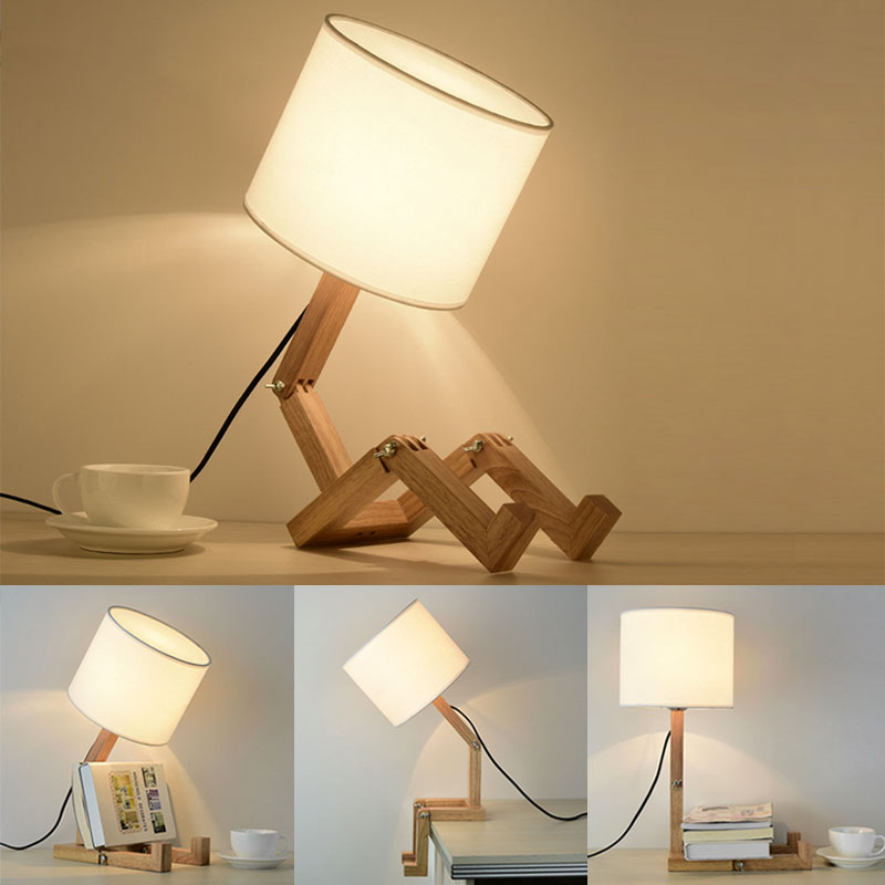 Thinker Wooden Robot Modern Night Lamp