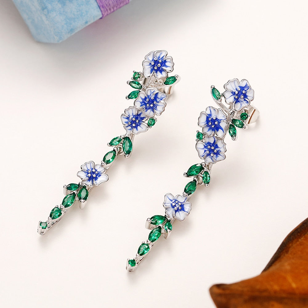 Vintage Blue Blossom Dangle Earrings