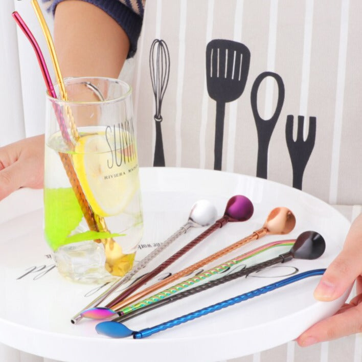 Reusable Long Handle Spoon Straw