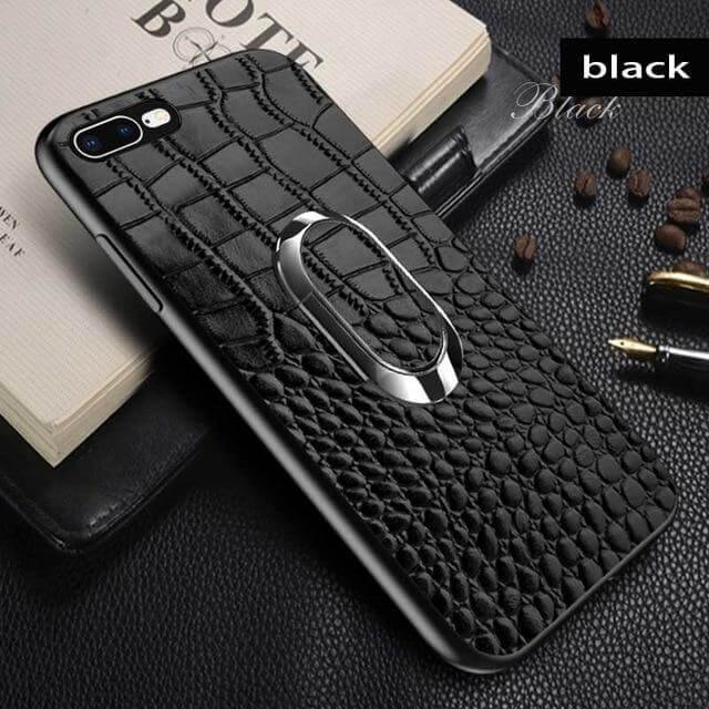 Snake Texture Leather iPhone Case with Ring Support