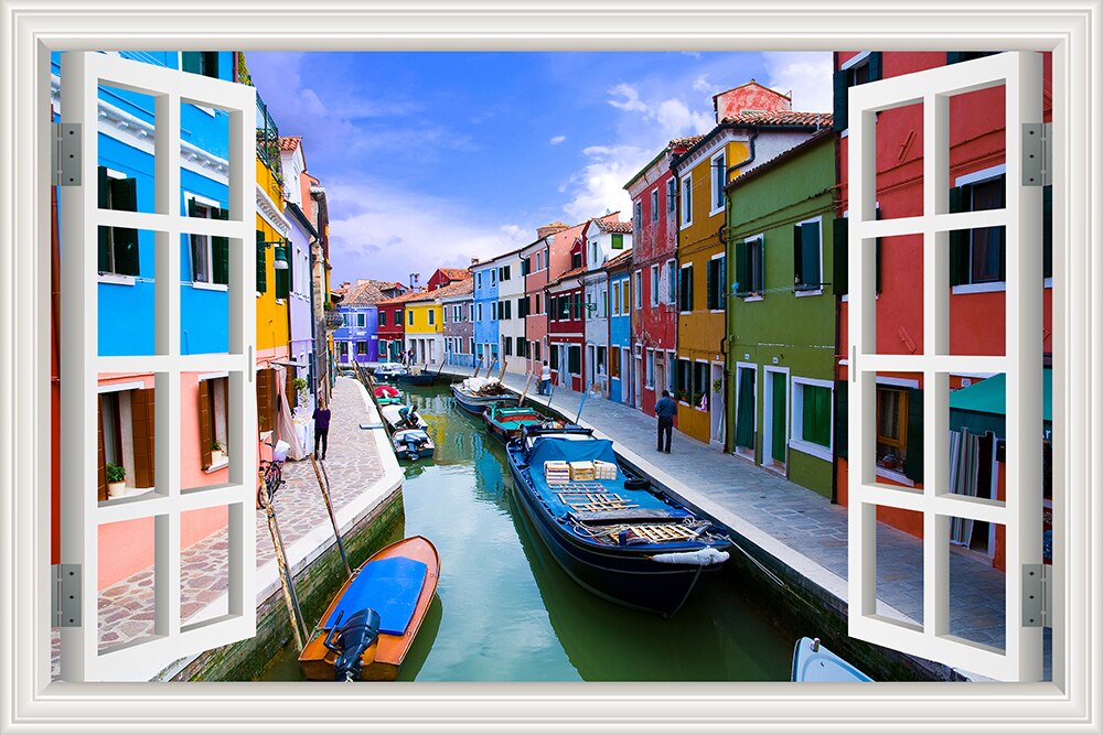 3D Street Scene Self-Adhesive European Wallpaper