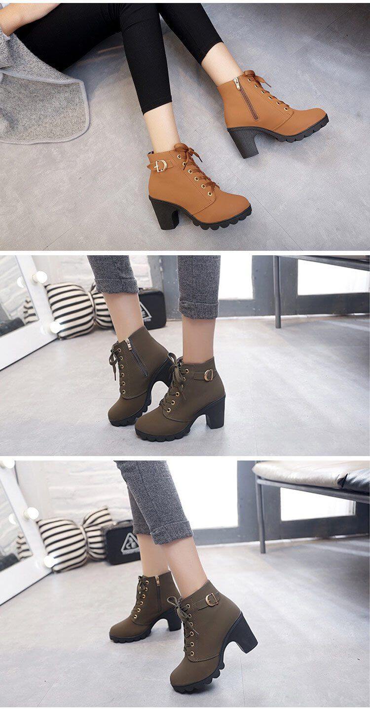 Real Leather High Heels Women Winter Shoes