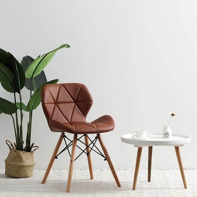 Modern Nordic Leather Wood Chair