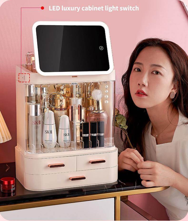 Cosmetic Make-up Jewelry Organizer with Led Lighted Mirror