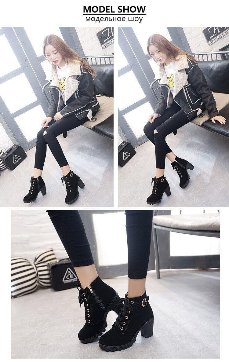 Real Leather High Heels Women Winter Shoes