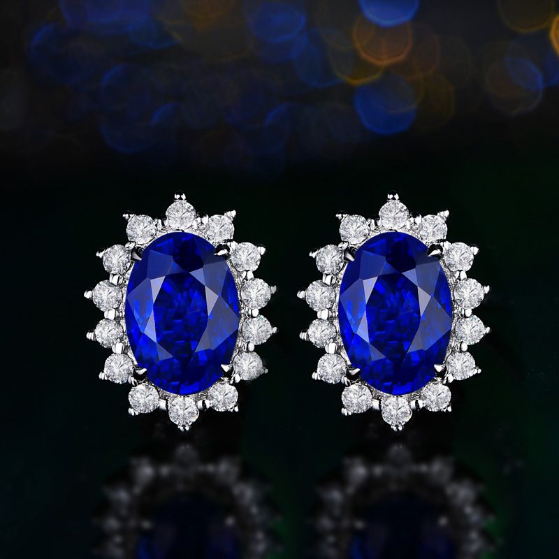 Eastern Aura Oval Blue Gem Earring