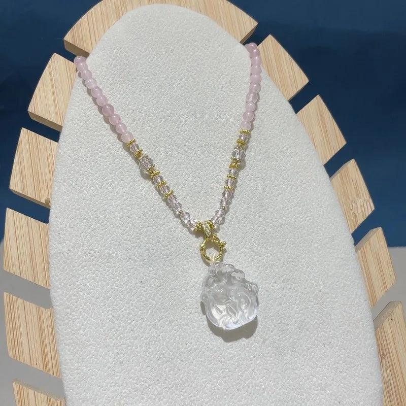 Vintage Style Rose Quartz Pendant Necklace