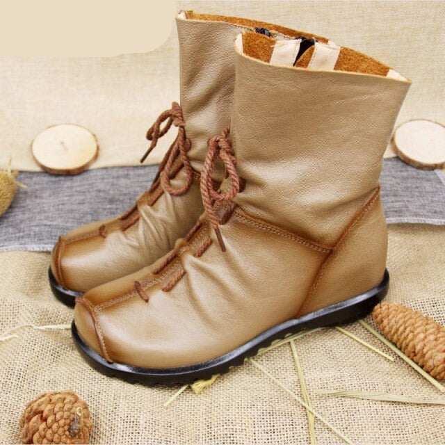 Vintage Look Winter Low Heel Casual Female Short Boots