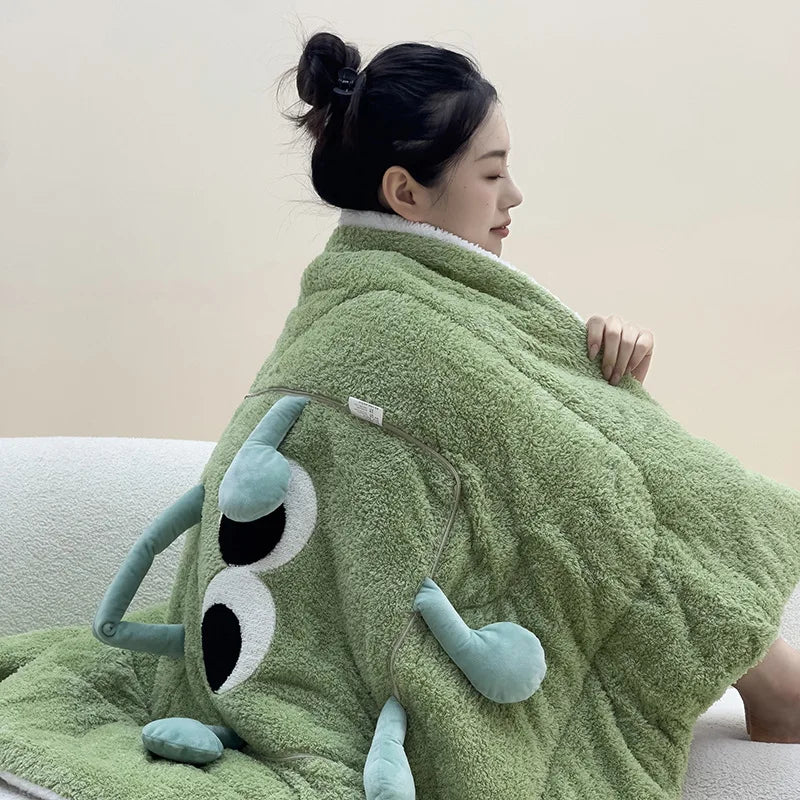 Cute Monster Portable Soft Throw Pillow Blanket