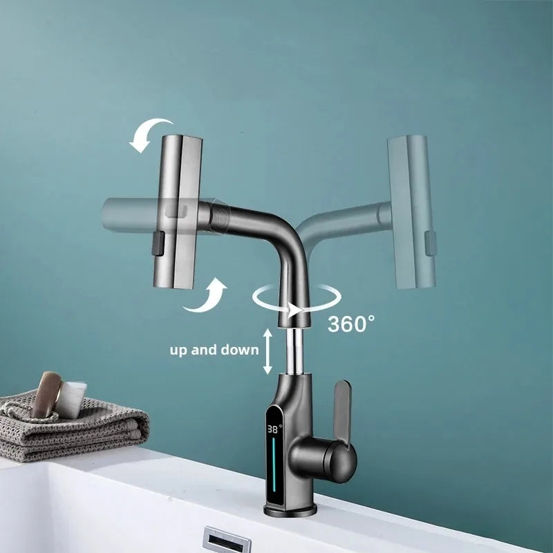 Liftable Digital Temperature Display Waterfall Basin Faucet