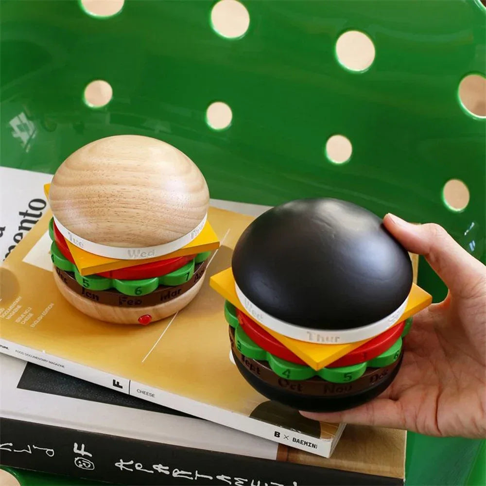 Rotating Wooden Hamburger Decorative Calender