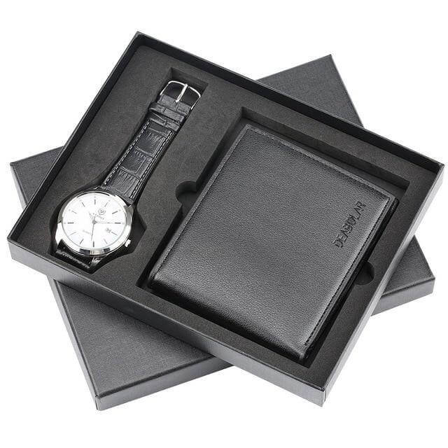 Men Watches Steel/Leather Gift Set