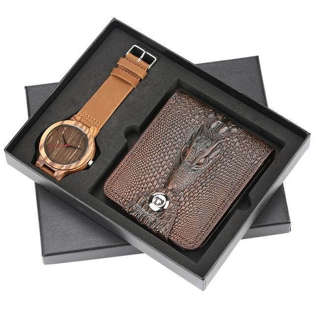 Men Watches Steel/Leather Gift Set