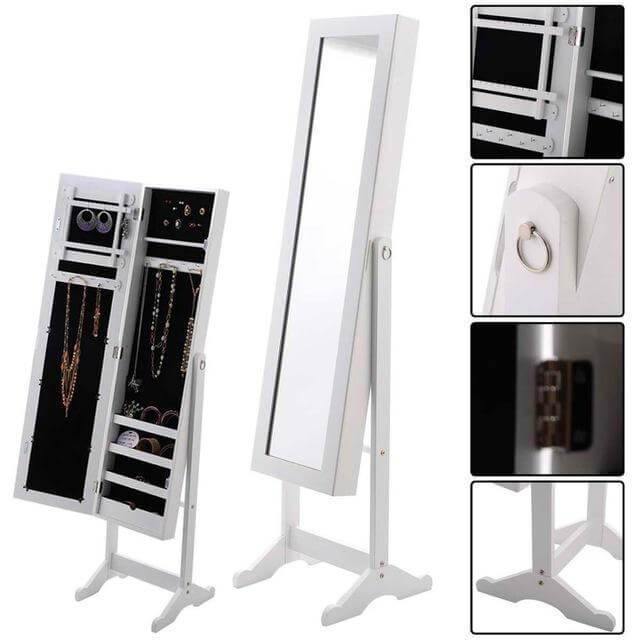 Jewelry Armoire Mirrored Wood Cabinet Organizer