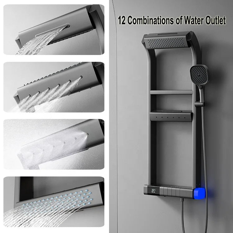 Modern LED Digital Display Thermostatic Piano Keys Shower Set