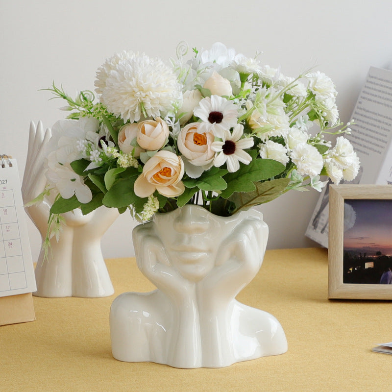 Ceramic Abstract  Human Face Flower Vase