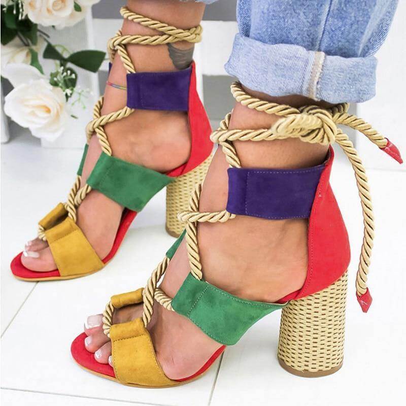 Lace Up Colorful Gladiator Sandals