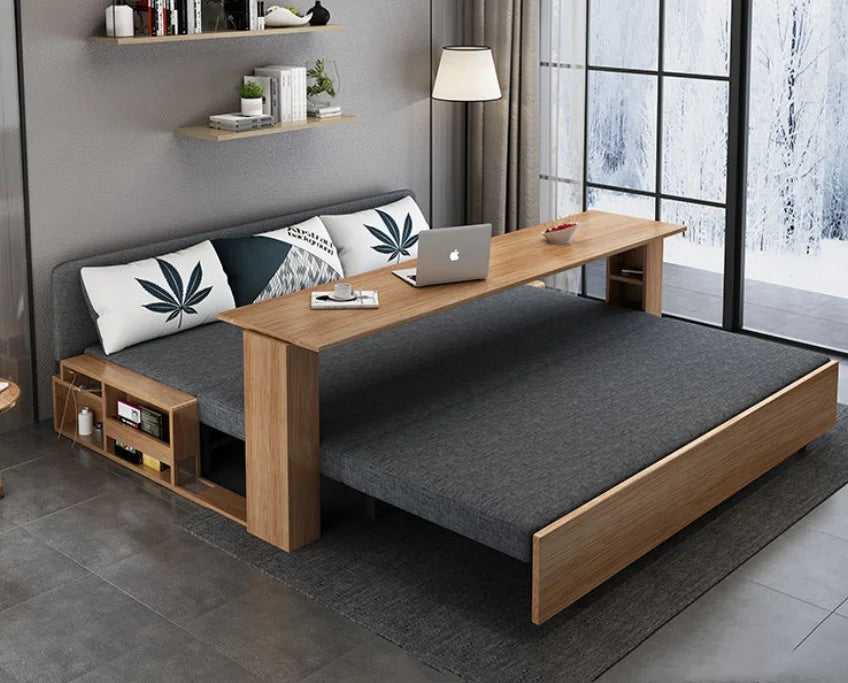 Modern Space Saving Transformable Wooden Foldable Sofa Bed