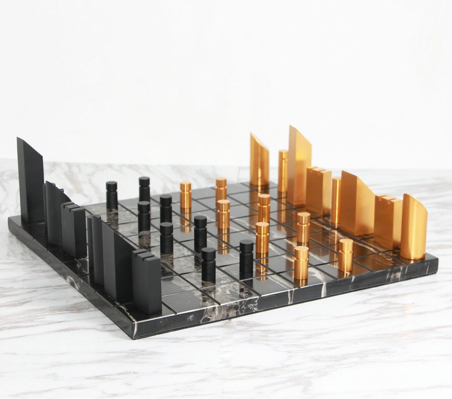 Modern Gold Black Marble Chess Board