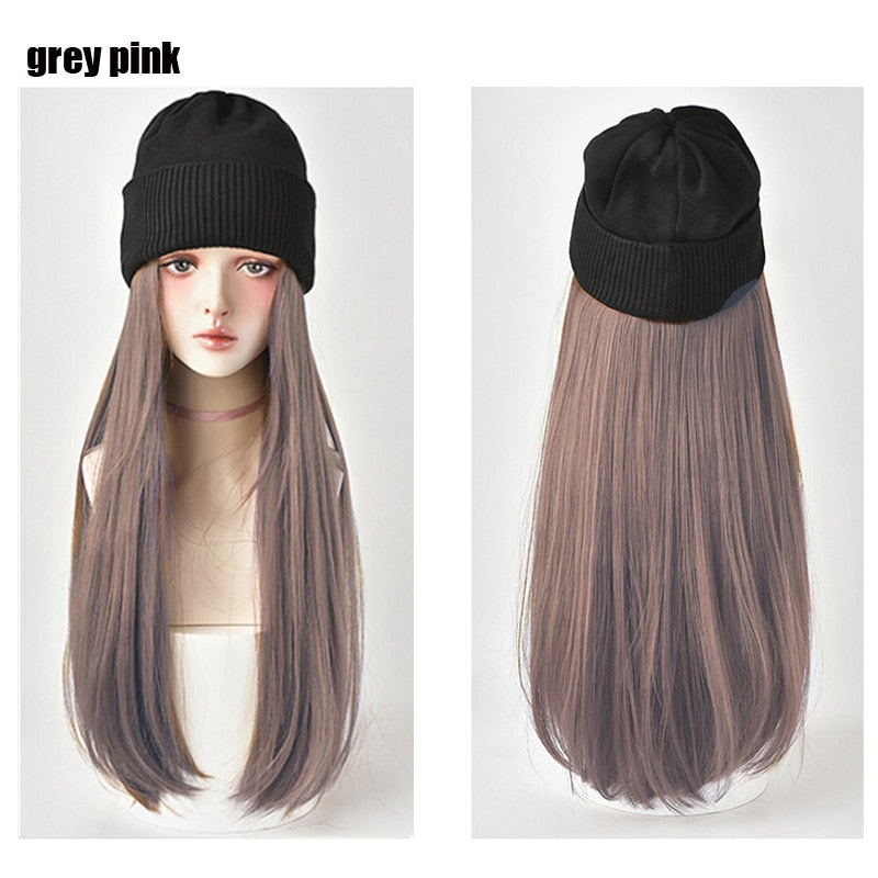 Knitted Long Hair Wig Beanie