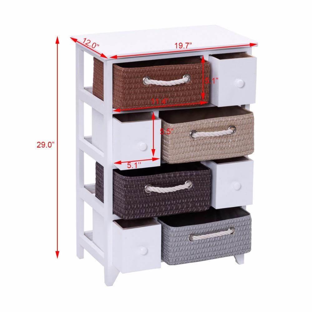 Wooden 4 Drawer 4 Woven Basket Storage Cabinet