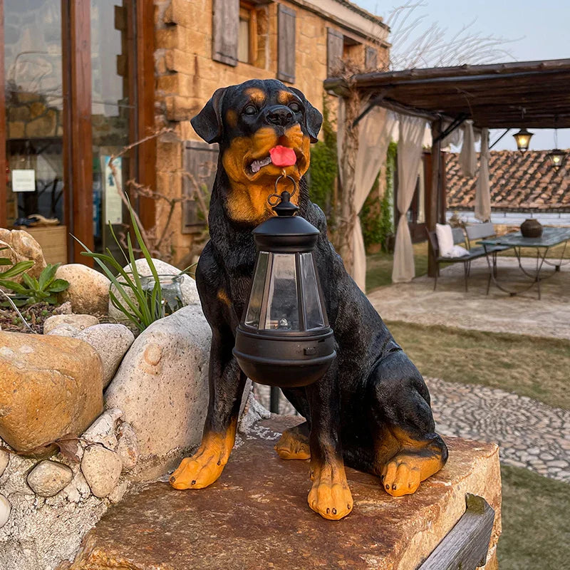 Solar-Powered Outdoor Resin Dog Statue Lamp