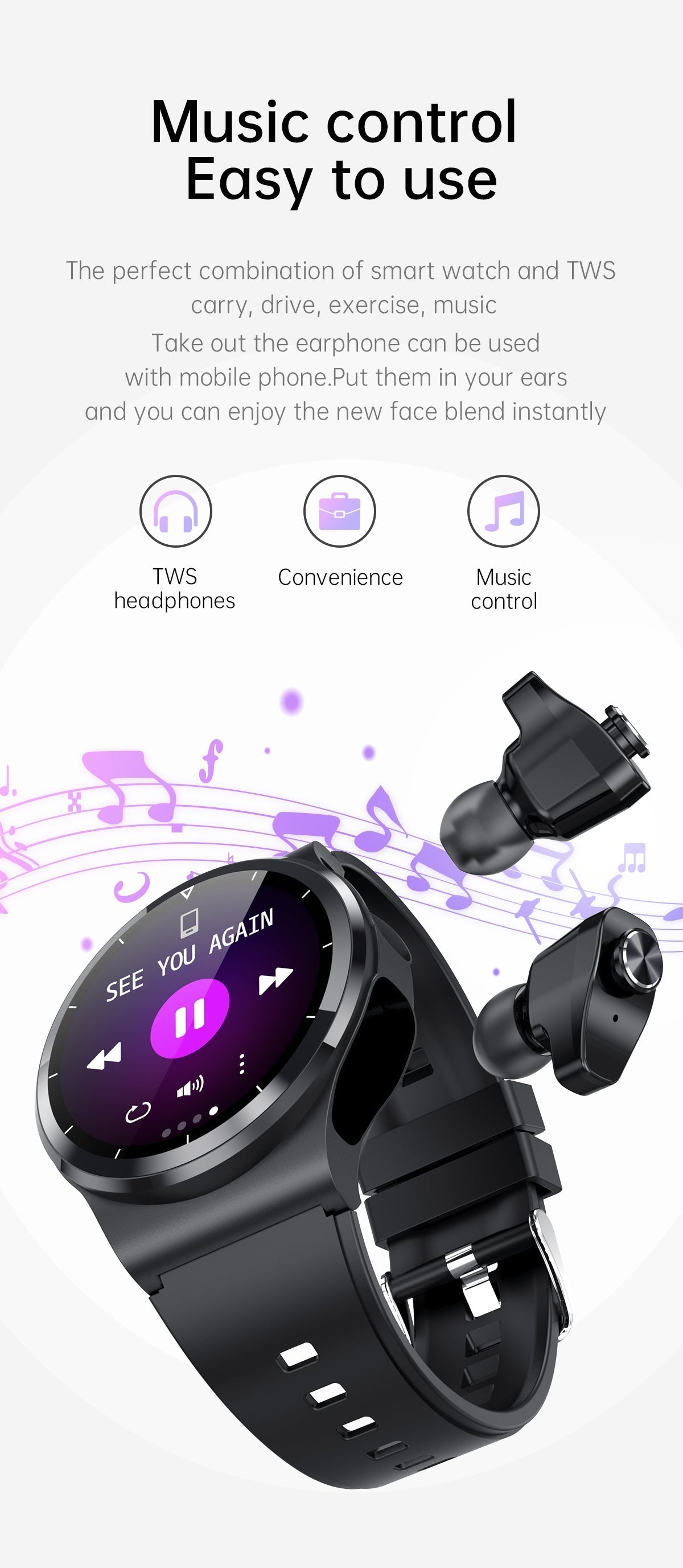 Classic Waterproof Built-in Earphone Smartwatch