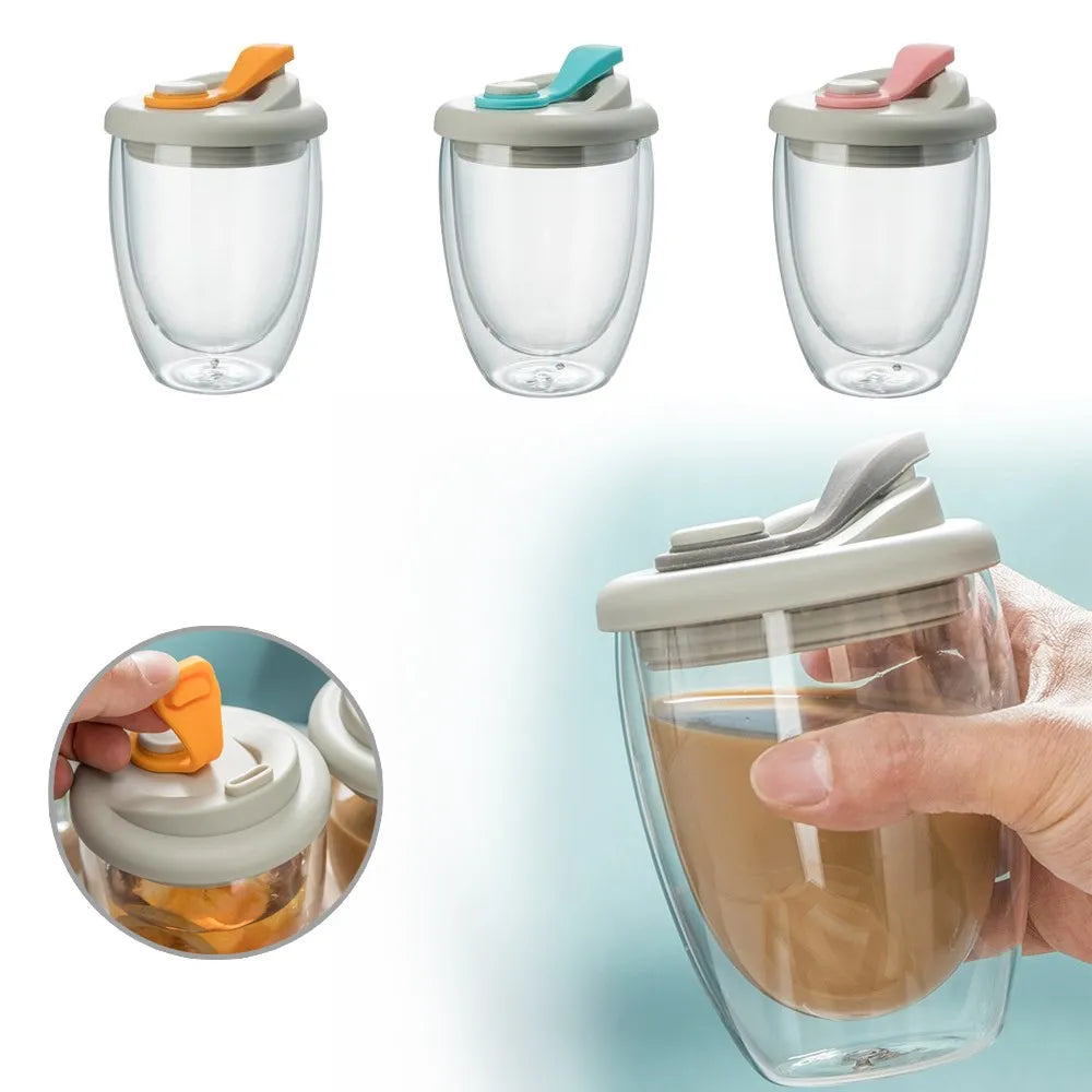 Leak-Proof Double Wall Glass Transparent Mug