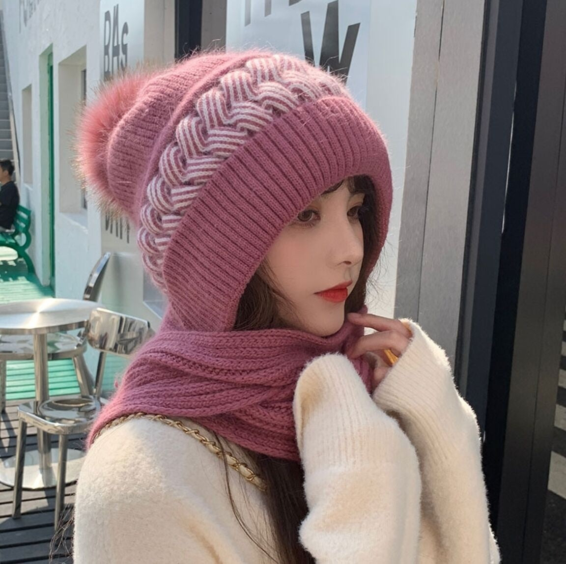 2in1 Wool Winter Scarf Hat