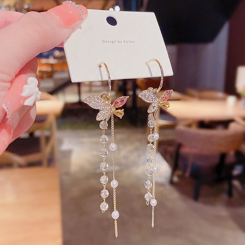 Elegant Flower Long Chain Earrings