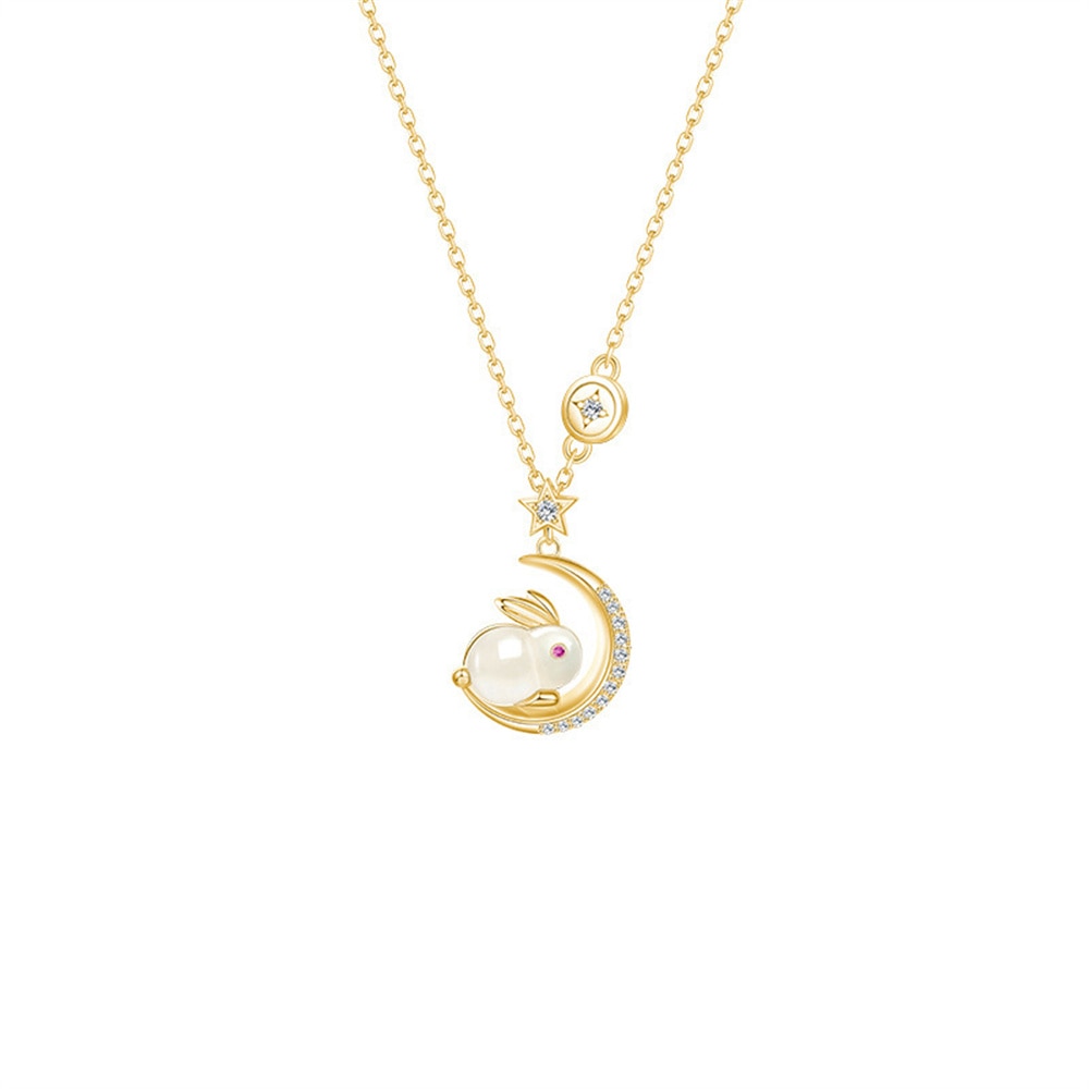 Sparkling Bunny Moon Charm Necklace