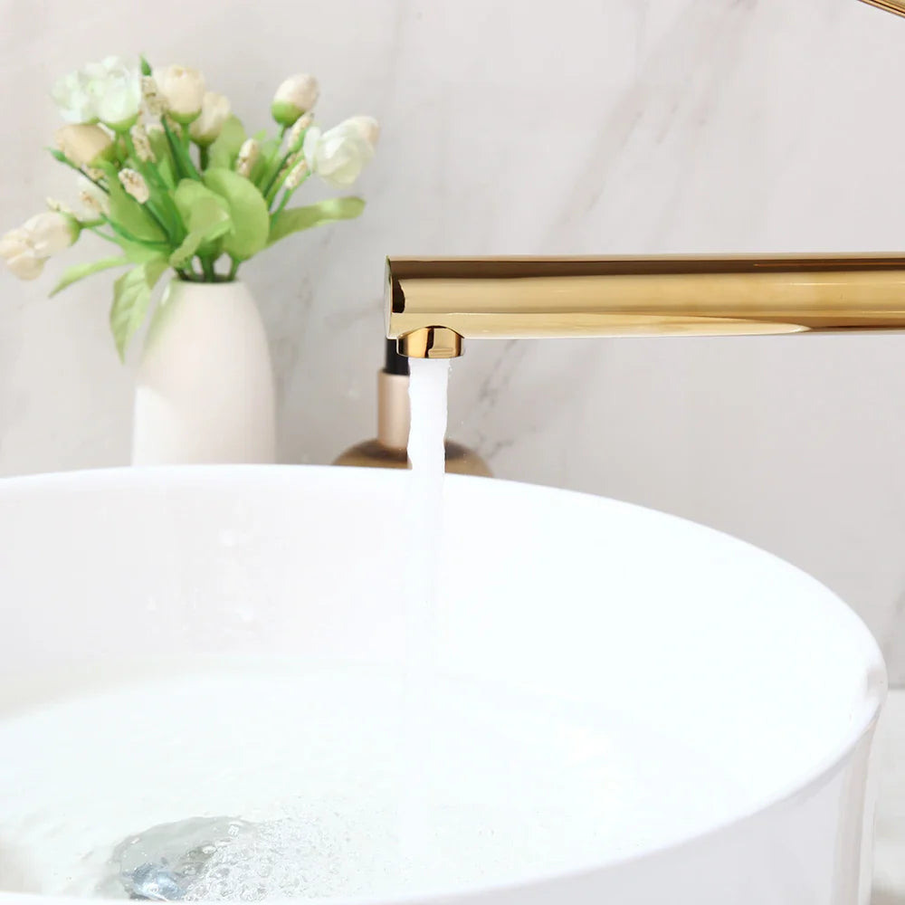 Golden Plated Vessel Stream Brass Elegant Faucet