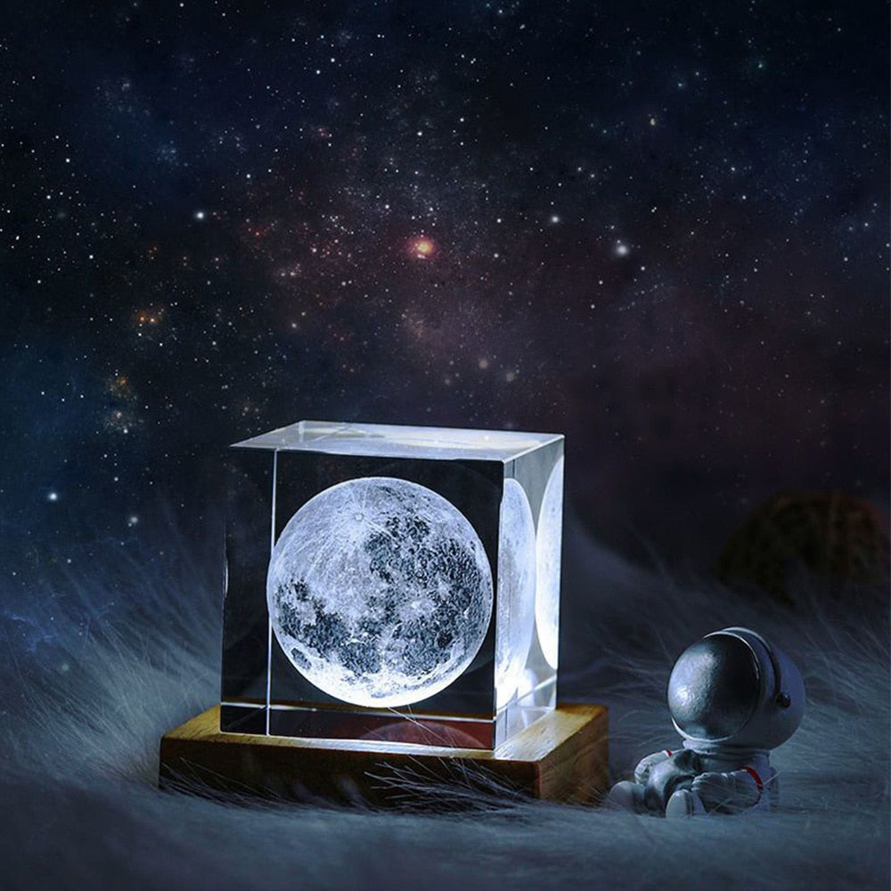 3D Crystal Cube Moon Nightlight