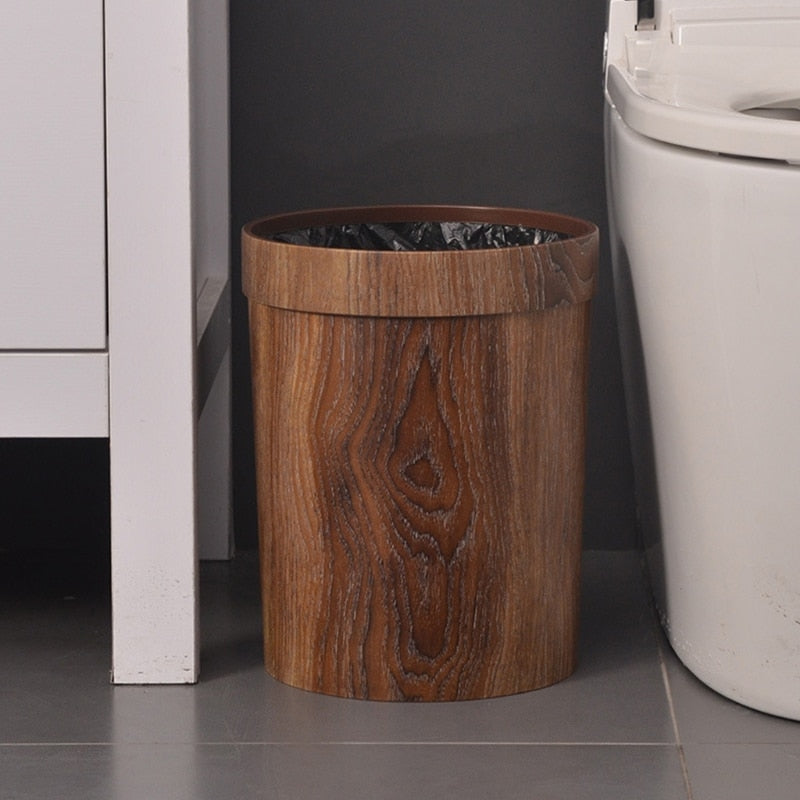 Elegant Retro Wooden Grain Trash Can