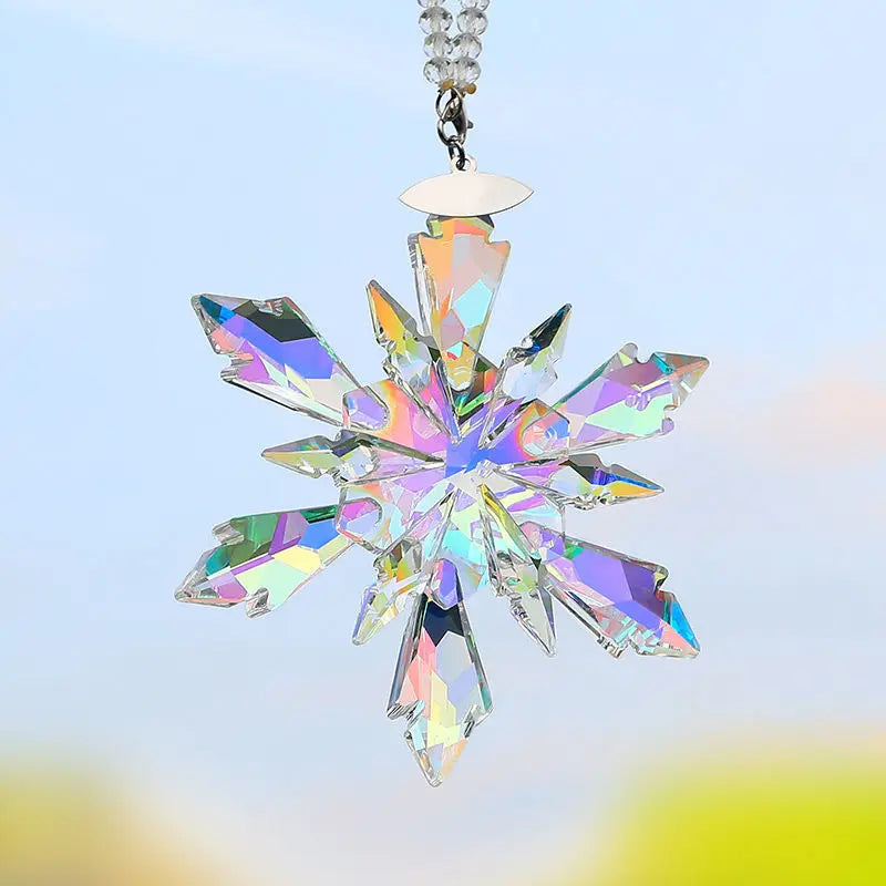 Transparent Snowflake Rainbow Car Pendant Decor