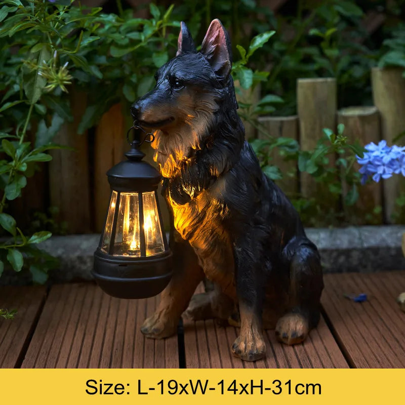 Solar-Powered Outdoor Resin Dog Statue Lamp