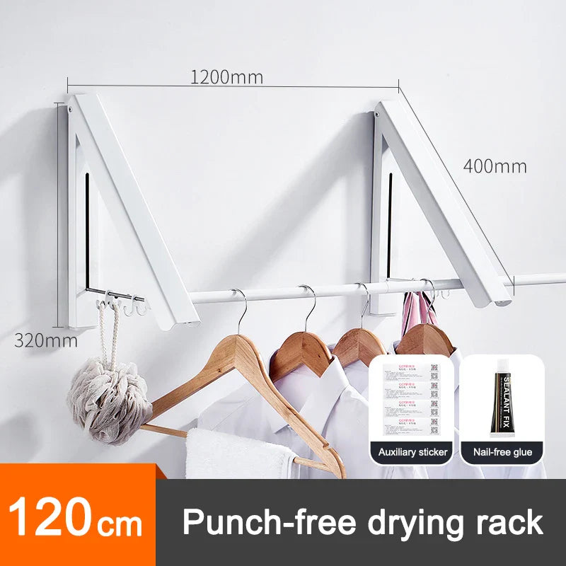 Space Saver Foldable Wall Clothes Aluminum Rack