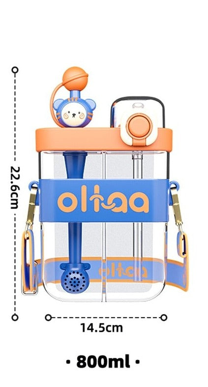 Leak-Proof Double Straw Cartoon Kids Water Bottle